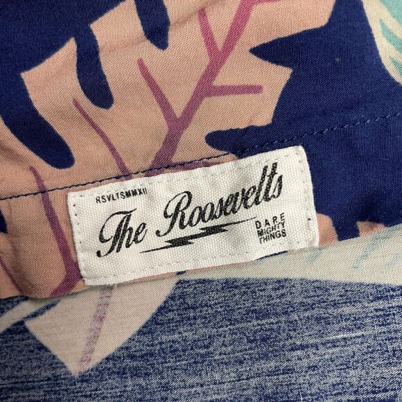 RSVLTS The Roosevelts Shirt Mens Medium Navy Tropical Leaf Hawaiian Aloha Bamboo - Picture 5 of 11